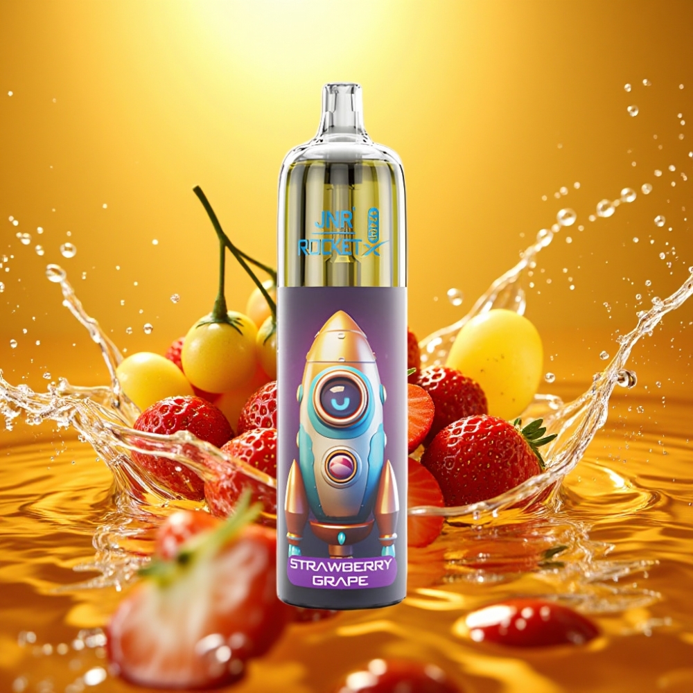 JNR Rocket-X 12400 Puffs Vape Descartável Morango Uva Fluxo de Ar Ajustável RGB 1.2ohm 850mAh 25ml Tipo-C