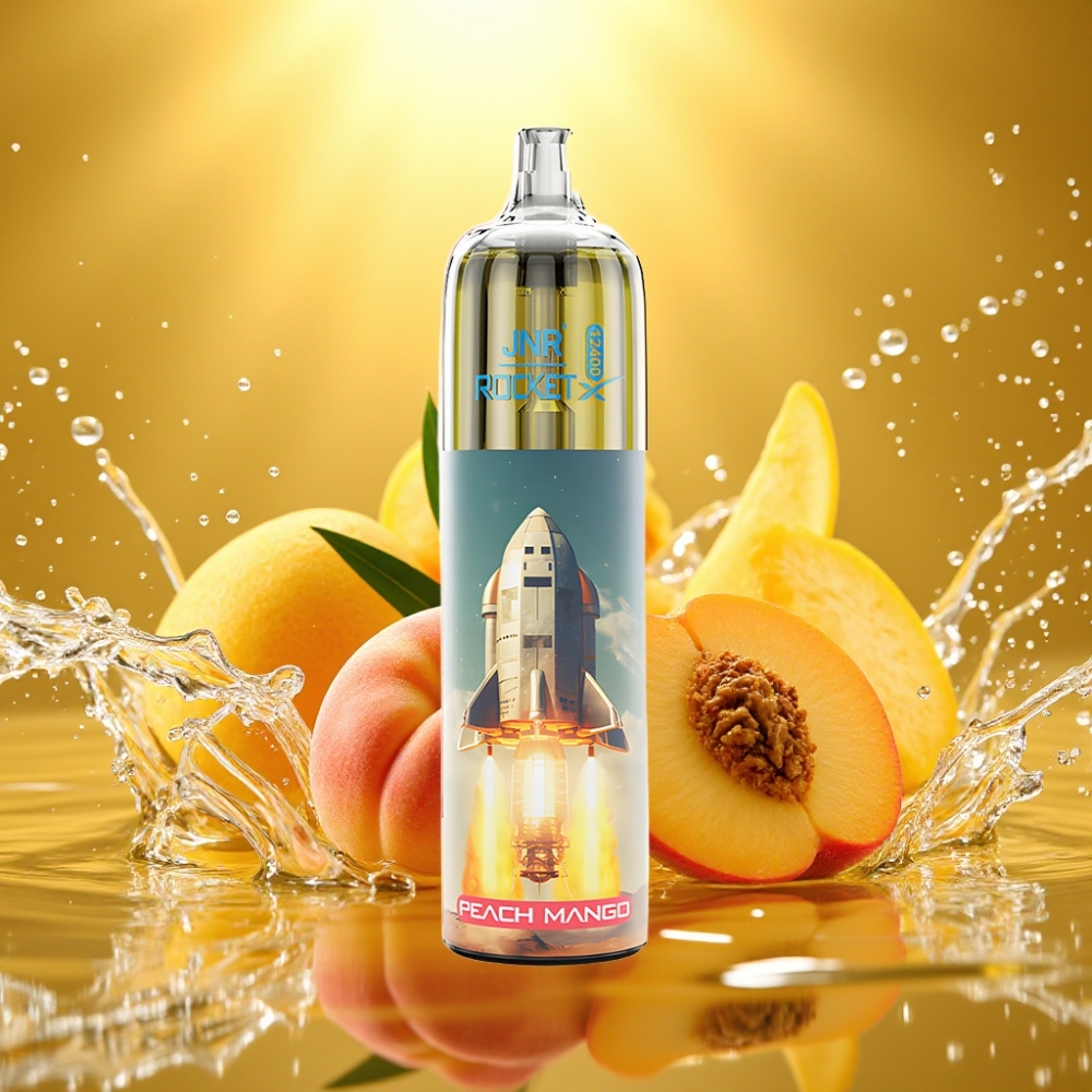 JNR Rocket-X 12400 Puffs Vape Descartável Pêssego Manga Fluxo de Ar Ajustável RGB 1.2ohm 850mAh 25ml Tipo-C