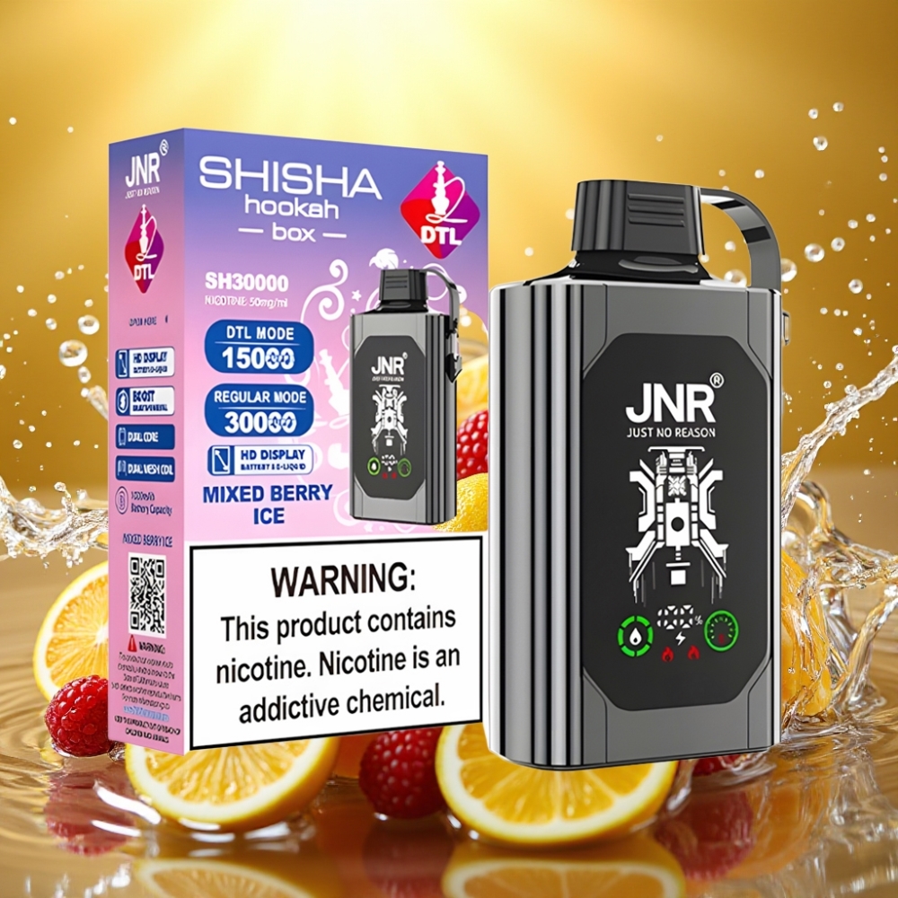 JNR Shisha Hookah Box 20500 Puffs Disposable Vape Frutas Silvestres Gelo Display HD Bateria 1000mAh Dual Mesh Coil Dual Core Tipo-C