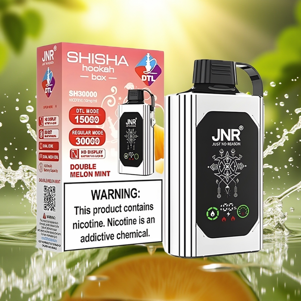 JNR Shisha Hookah Box 20500 Puffs Disposable Vape Melão Duplo Menta HD Display 1000mAh 25ml Dual Mesh Coil Type-C 0%2%5%