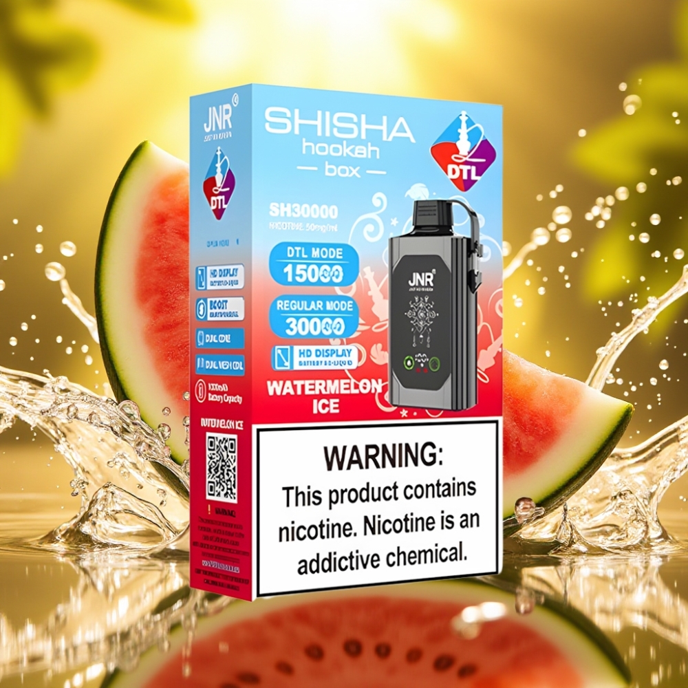 JNR Shisha Hookah Box 20500 Puffs Disposable Vape Melancia Gelo Display HD Bateria 1000mAh Dual Mesh Coil Tipo-C