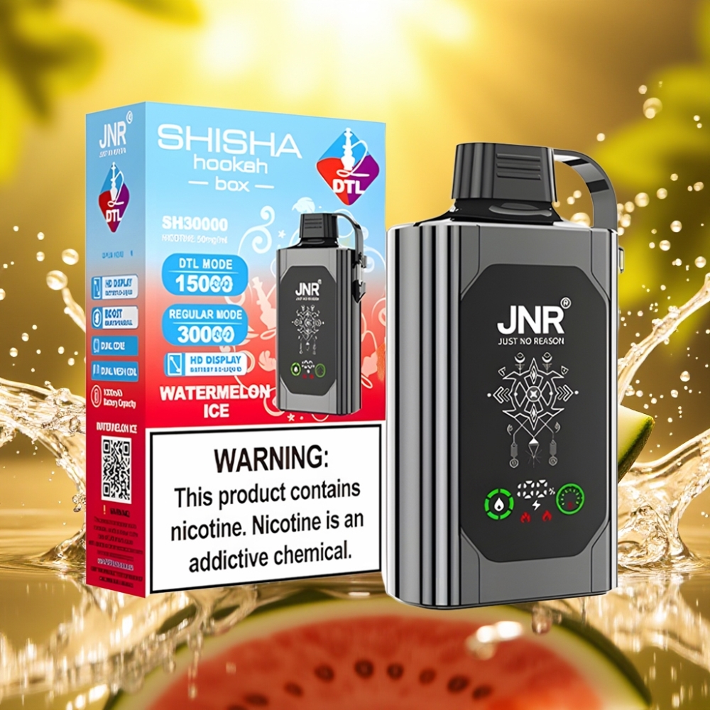 JNR Shisha Hookah Box 20500 Puffs Disposable Vape Melancia Gelo Display HD Bateria 1000mAh Dual Mesh Coil Tipo-C