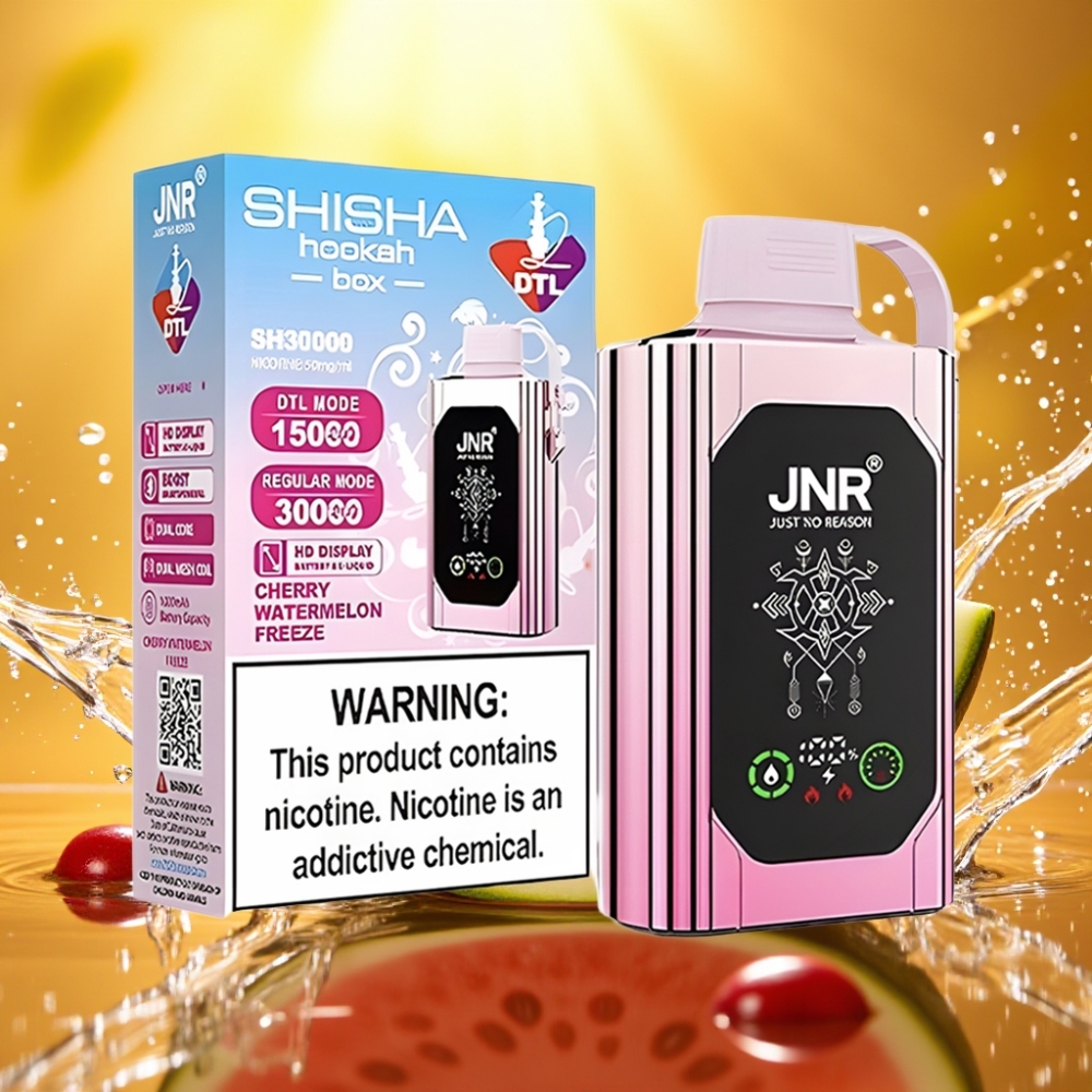 JNR Shisha Hookah Box 20500 Puffs HD Display 1000mAh 25ml Dual Mesh Coil Type-C Cereja Melancia Gelada