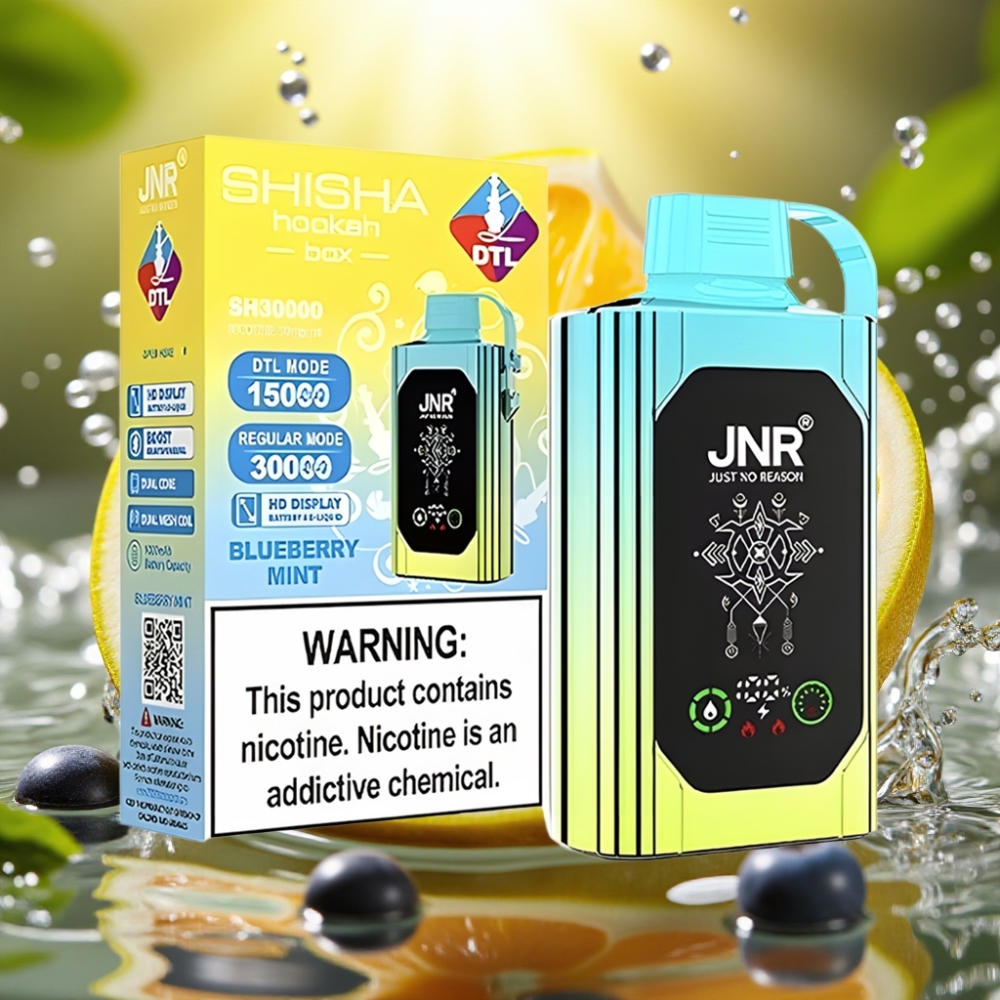 JNR Shisha Hookah Box 20500 Puffs HD Display 1000mAh Tipo-C Menta Mirtilo Dual Mesh Coil Dual Core 0%/2%/5%