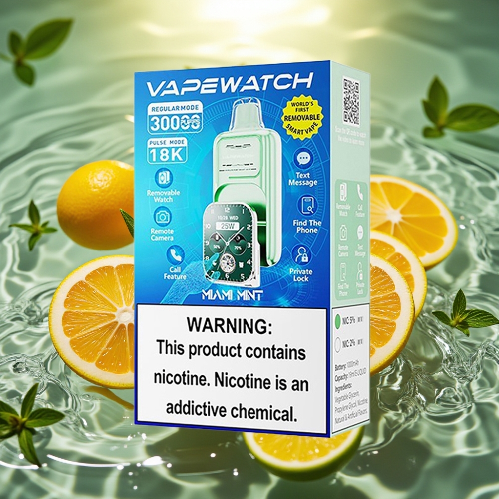 JNR VapeWatch 30000 Puffs Disposável Miami Menta 1000mAh 19mL 5% Dual Mesh Type-C