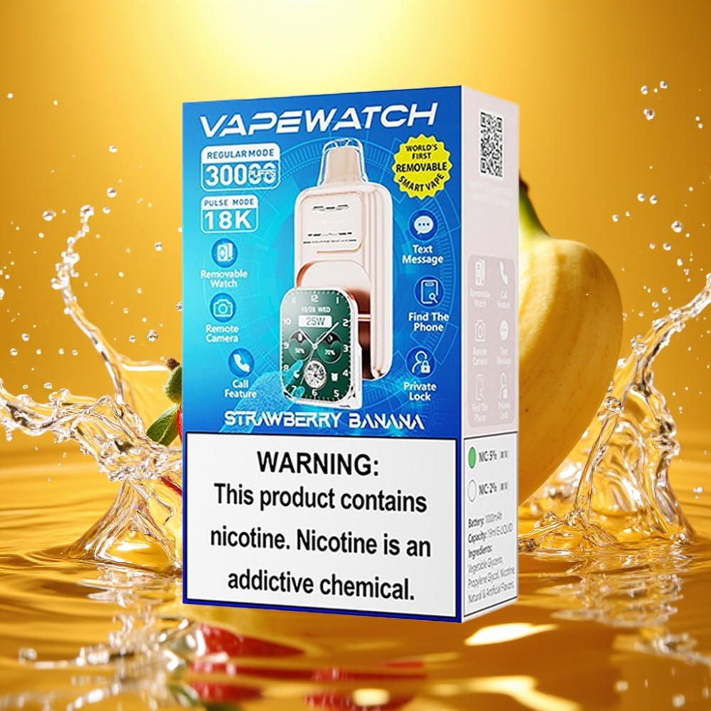 JNR VapeWatch 30000 Puffs Dual Mesh 19mL Morango Banana Type-C 1000mAh
