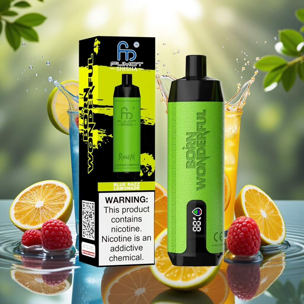 RandM Fumot Shisha 10000 Puffs 18ml 0.5% Nic LED Tipo-C Manga Azul Limonada