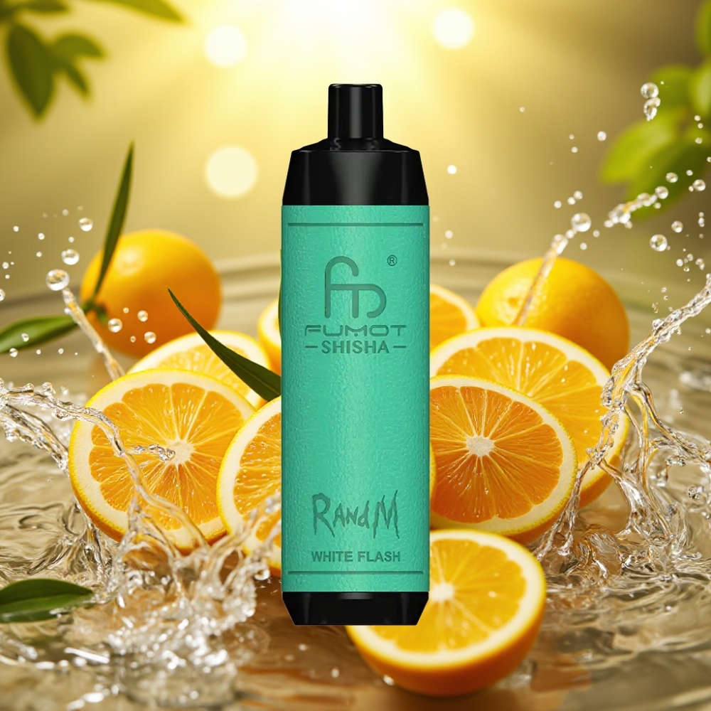 RandM Fumot Shisha 10000 Puffs 18ml 850mAh 0.6ohm Type-C 0.5% Nic Branco Relâmpago
