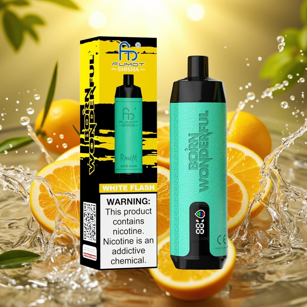RandM Fumot Shisha 10000 Puffs 18ml 850mAh 0.6ohm Type-C 0.5% Nic Branco Relâmpago