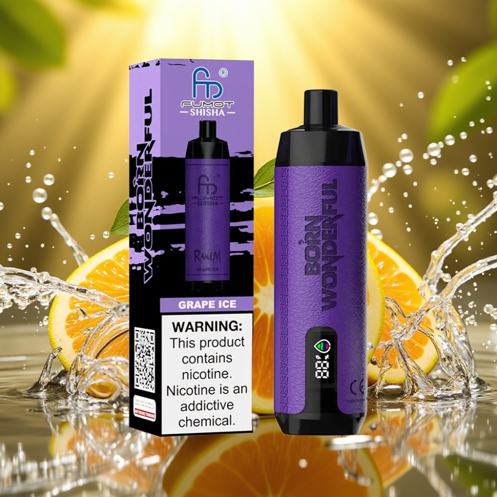 RandM Fumot Shisha 10000 Puffs LED 18ml 850mAh 0.6ohm Tipo-C 0.5% Nic Gelo Uva