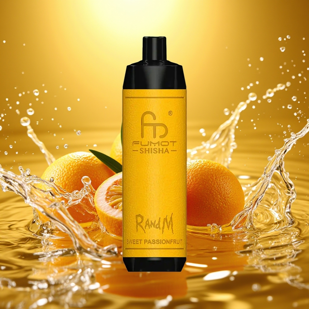 RandM Fumot Shisha 10000 Puffs LED 18ml Tipo-C 850mAh 0.6ohm 0.5% Nic Maracujá Doce