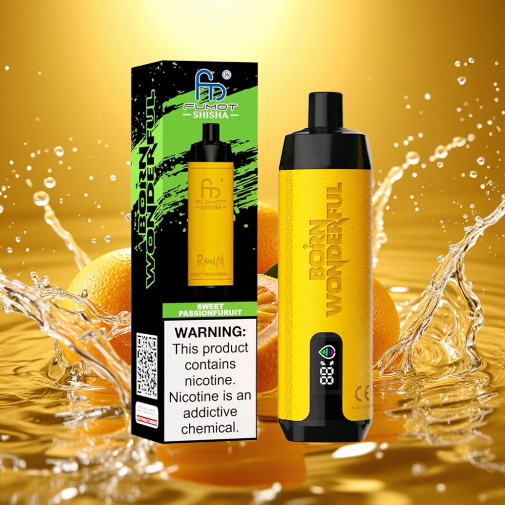 RandM Fumot Shisha 10000 Puffs LED 18ml Tipo-C 850mAh 0.6ohm 0.5% Nic Maracujá Doce