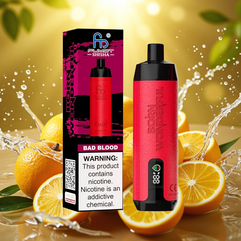 RandM Fumot Shisha 10000 Puffs LED 18ml Tipo-C 850mAh 0.6ohm 0.5% Nic Sangue Ruim