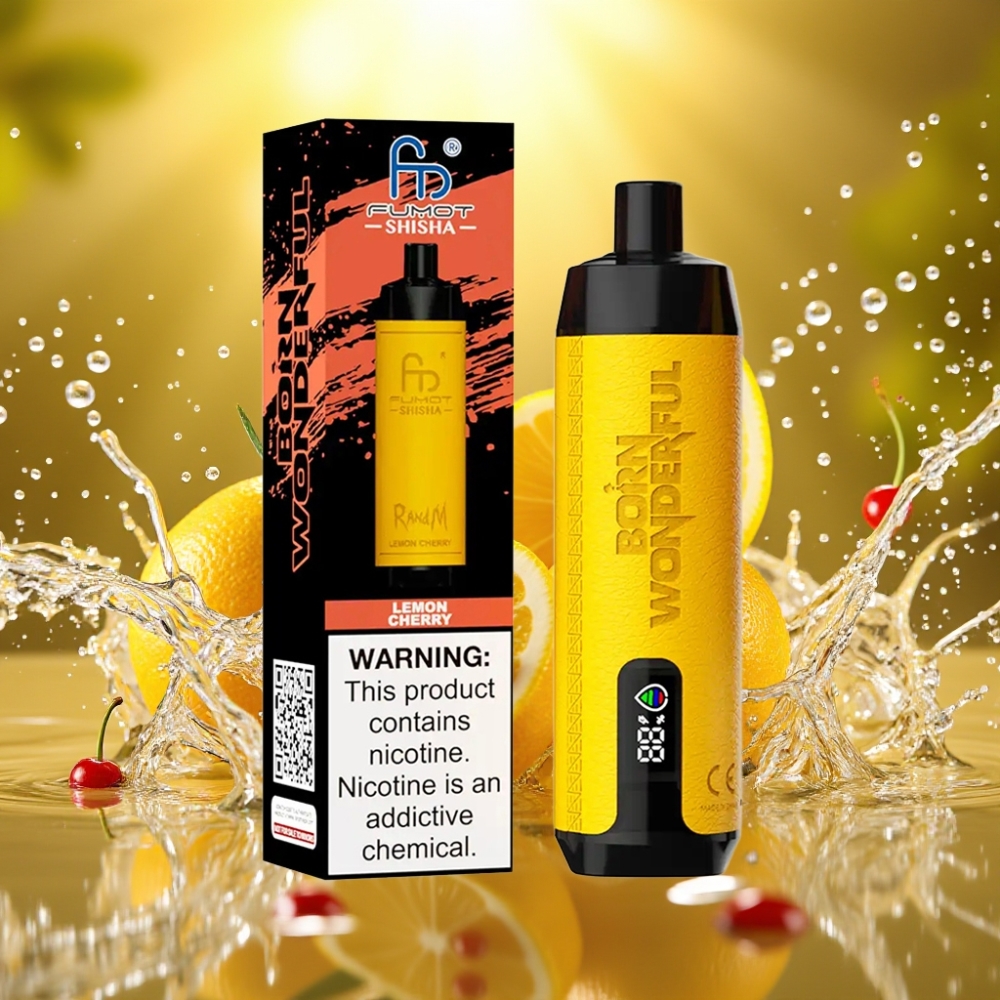 RandM Fumot Shisha 10000 Puffs LED Tipo-C 18ml 850mAh 0.6ohm 0.5% Nic Limão Cereja