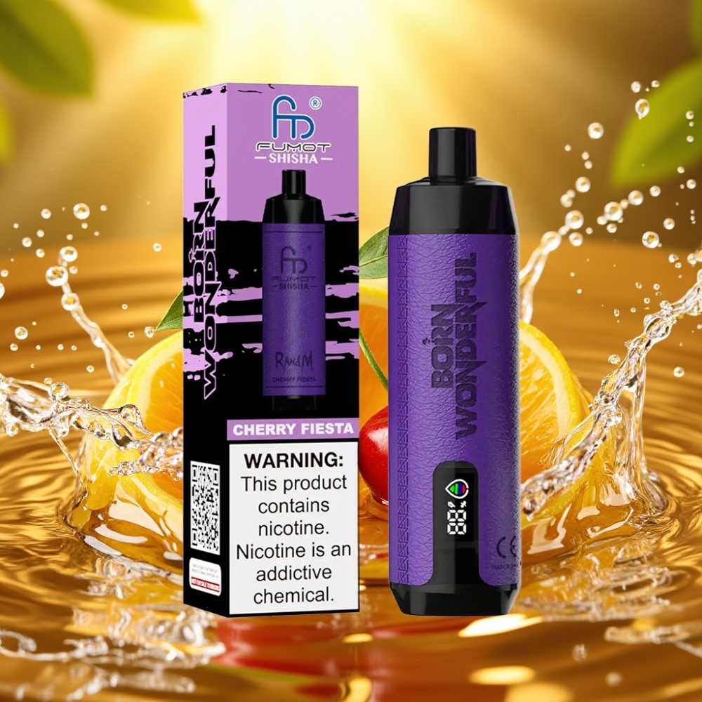 RandM Fumot Shisha 10000 Puffs LED Tipo-C 18ml 850mAh 0.6ohm Cereja Fiesta