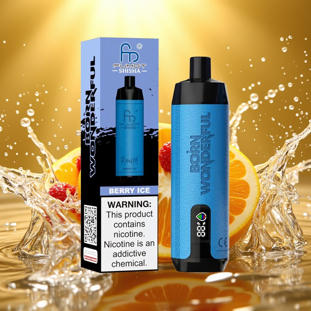 RandM Fumot Shisha 10000 Puffs LED Tipo-C 18ml 850mAh 0.6ohm Mesh Gelo de Bagas