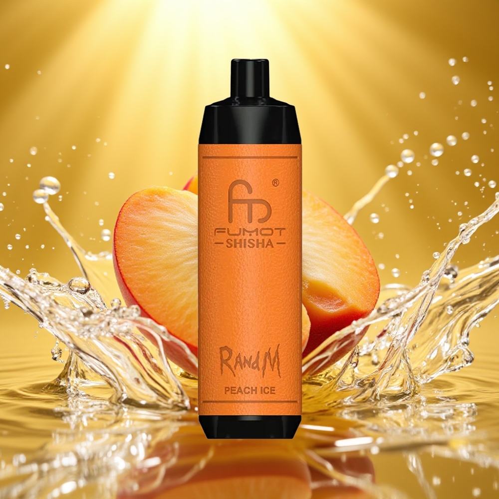 RandM Fumot Shisha 10000 Puffs LED Tipo-C 850mAh 0.6Ω Pêssego Gelo