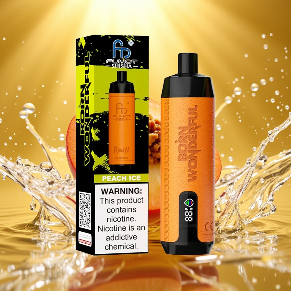 RandM Fumot Shisha 10000 Puffs LED Tipo-C 850mAh 0.6Ω Pêssego Gelo