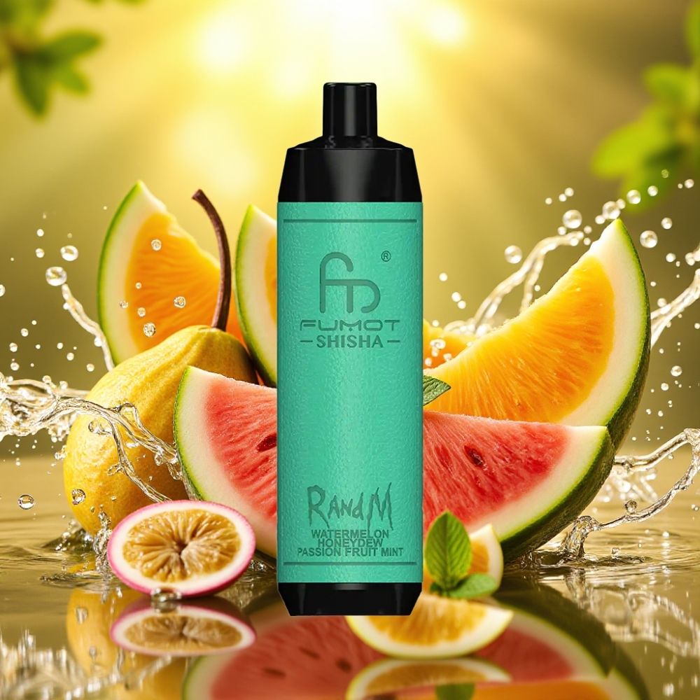 RandM Fumot Shisha 10000 Puffs LED Tipo-C 850mAh 0.6ohm Melancia Melão Maracujá Menta