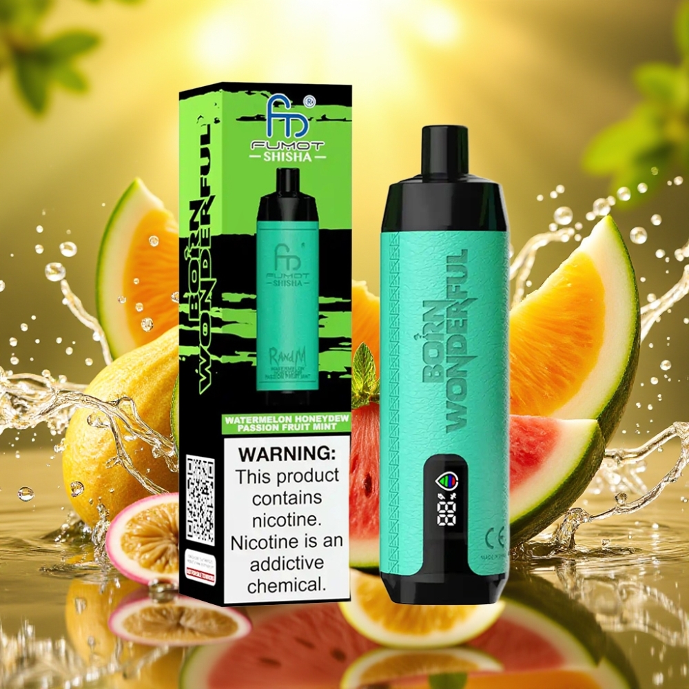 RandM Fumot Shisha 10000 Puffs LED Tipo-C 850mAh 0.6ohm Melancia Melão Maracujá Menta