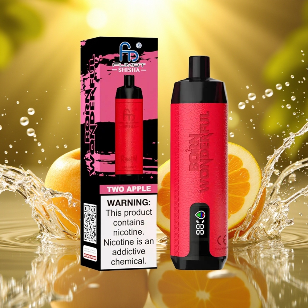 RandM Fumot Shisha 10000 Puffs LED Tipo-C Duas Maçãs 18ml 850mAh 0.6ohm 0.5% Nic