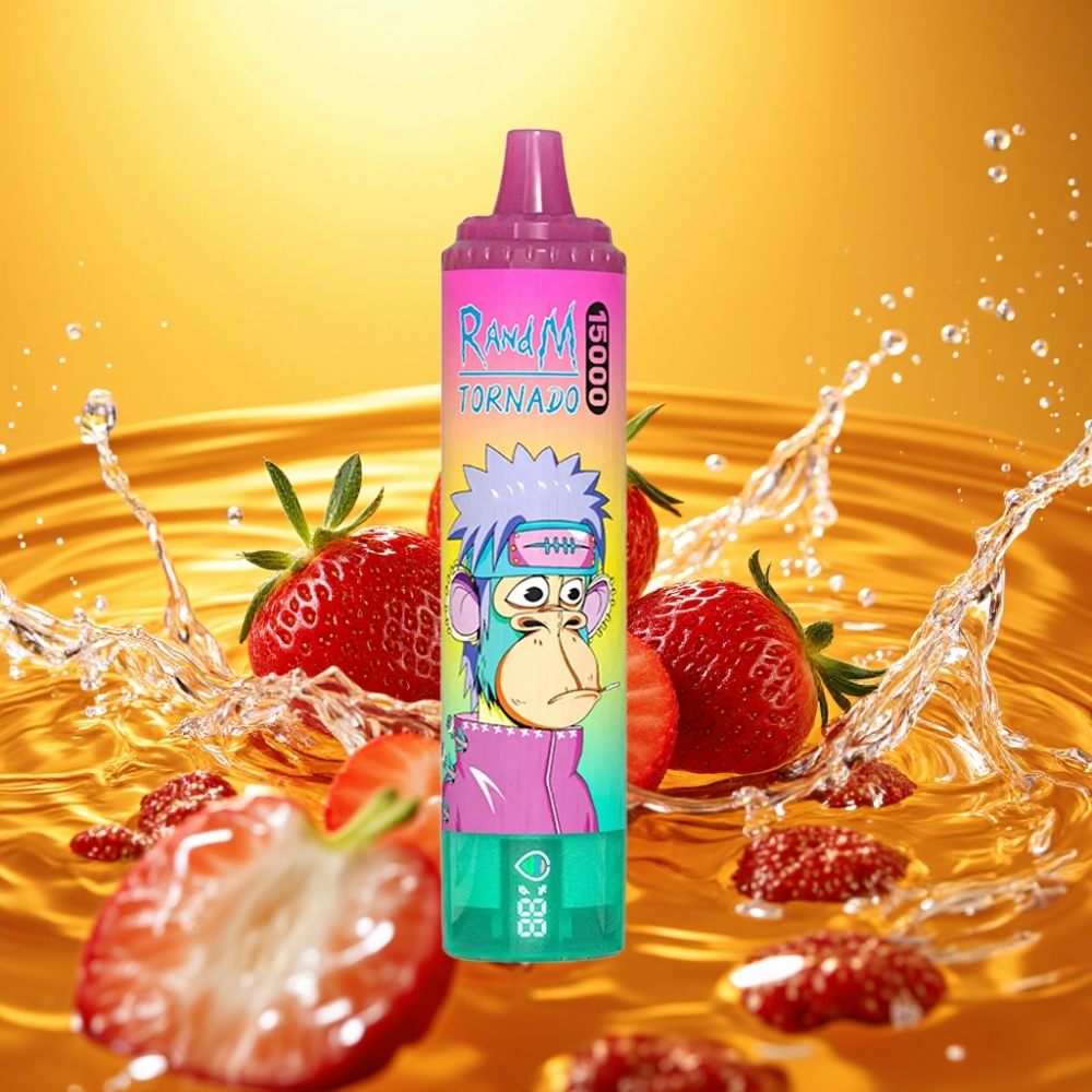 RandM Fumot Tornado 15000 Puffs 25ml 850mAh 0.9Ohm Mesh Gelado de Morango USB-C LCD