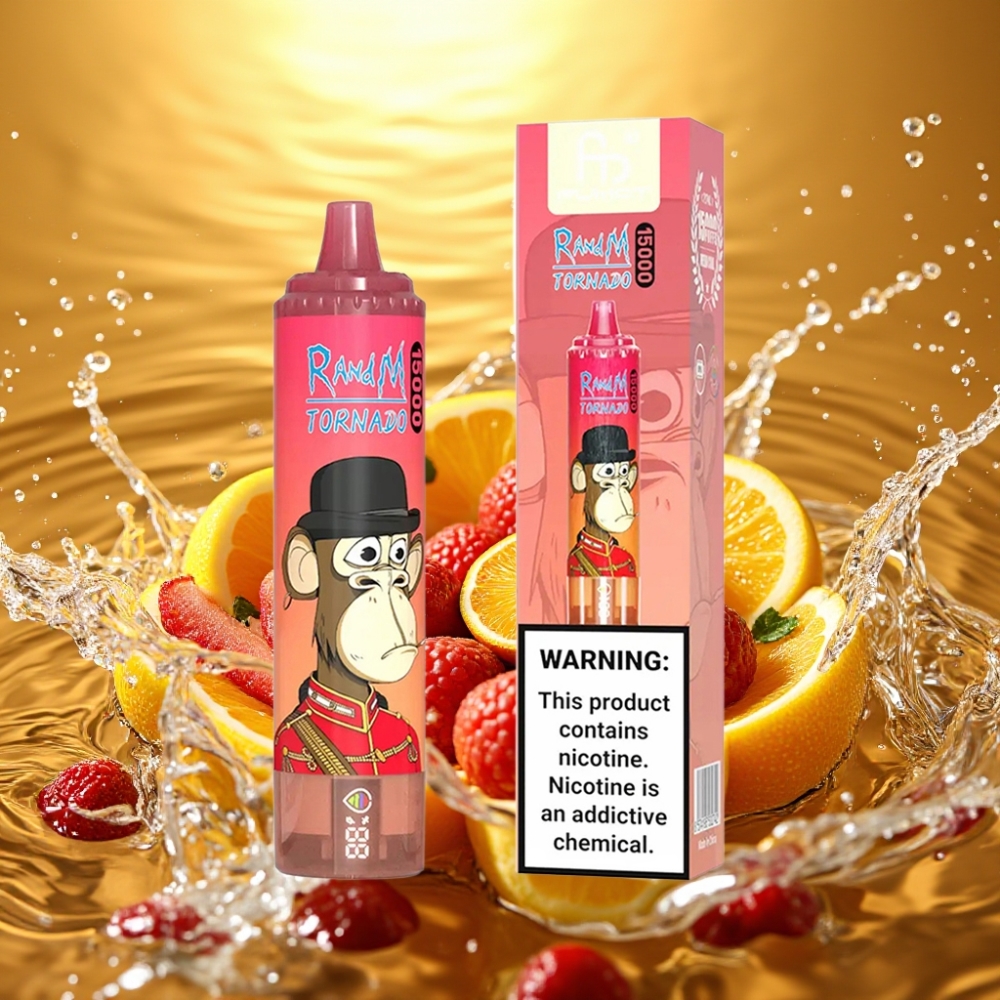 RandM Fumot Tornado 15000 Puffs 25ml 850mAh 0.9Ohm Mesh LCD USB-C Gelo Energia Vermelha