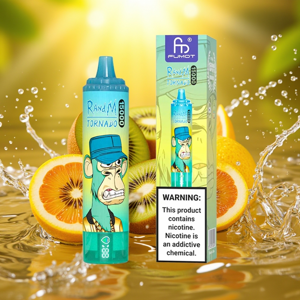 RandM Fumot Tornado 15000 Puffs 25ml 850mAh 0.9 Ohm Mesh Kiwi Maracujá Goiaba USB-C LCD
