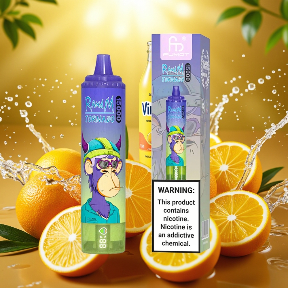 RandM Fumot Tornado 15000 Puffs 25ml 850mAh 0.9 Ohm Mesh LCD Recarregável USB-C Sabor Vimto