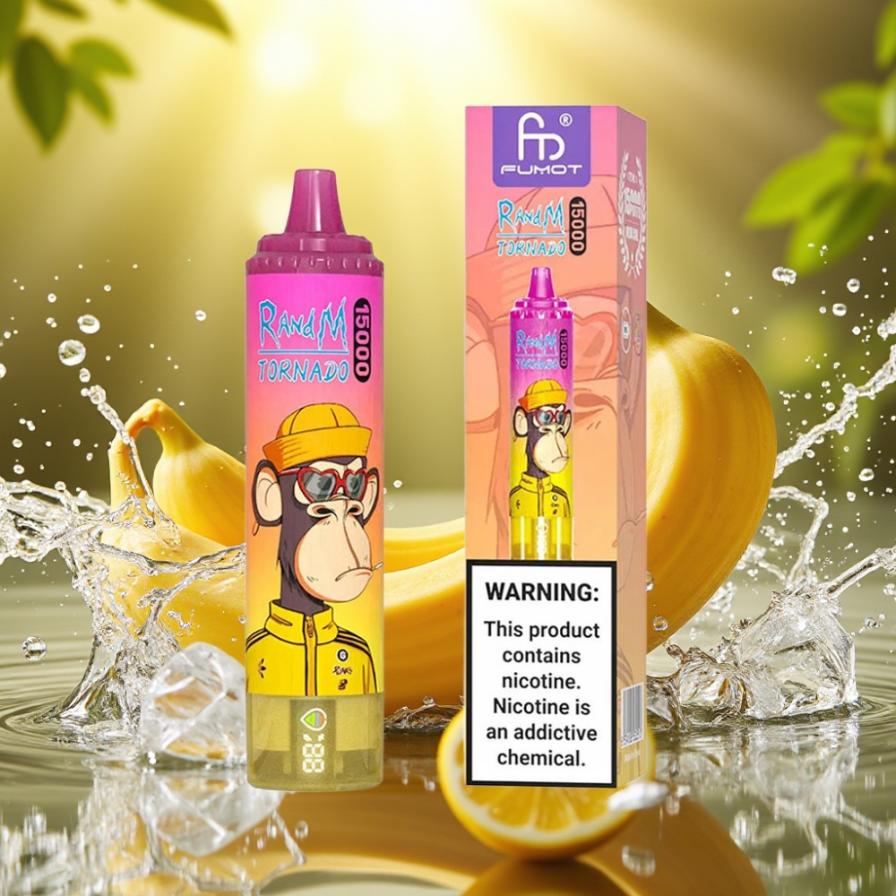 RandM Fumot Tornado 15000 Puffs 25ml 850mAh 0.9 Ohm Mesh USB-C LCD Banana Ice