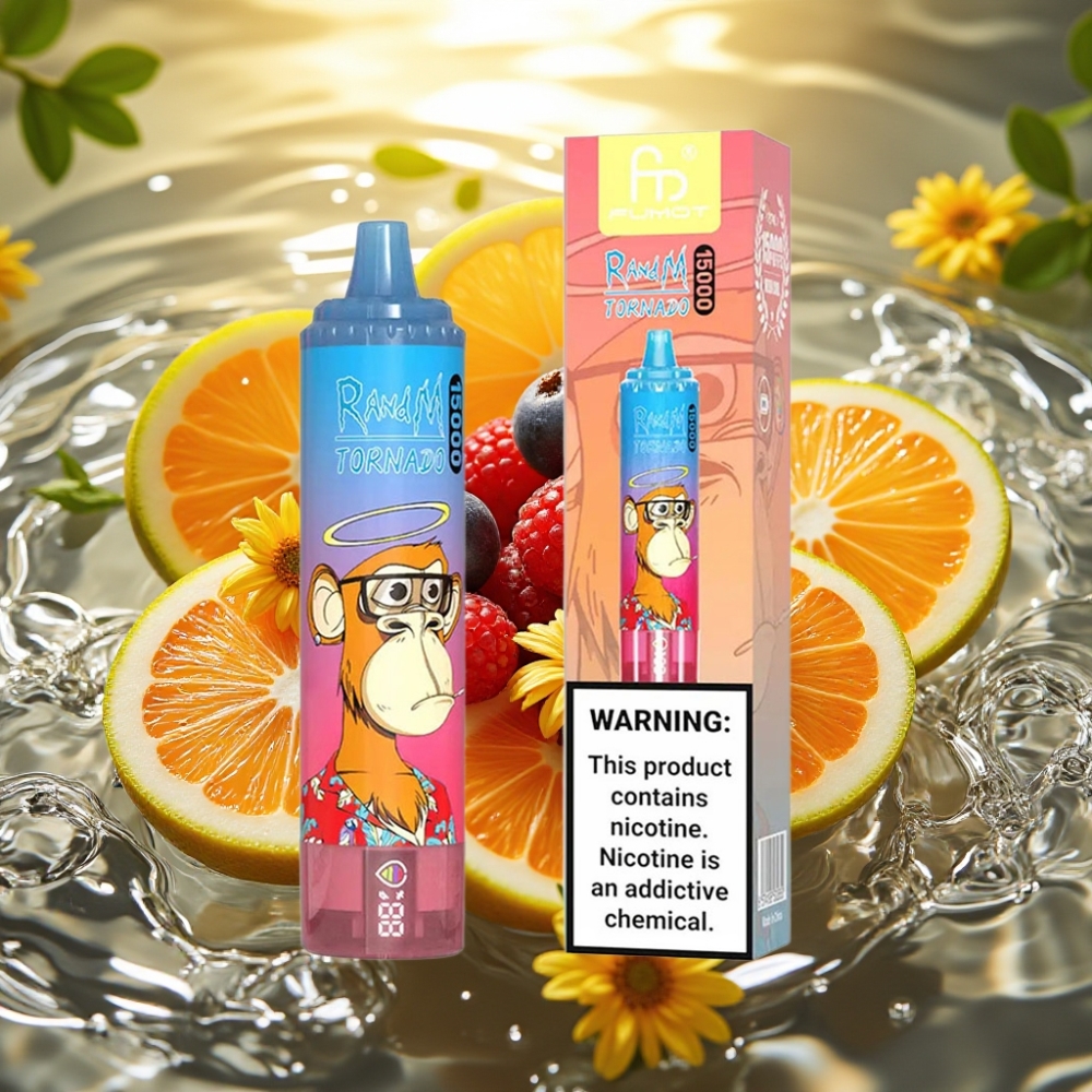 RandM Fumot Tornado 15000 Puffs 25ml 850mAh 0.9 Ohm Mesh USB-C LCD Blue Razz Cereja