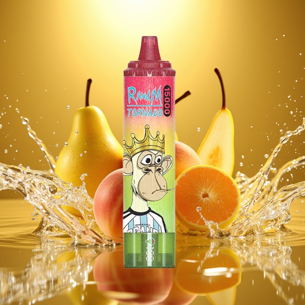 RandM Fumot Tornado 15000 Puffs 25ml 850mAh 0.9 Ohm Mesh USB-C LCD Maçã Pêssego Pêra