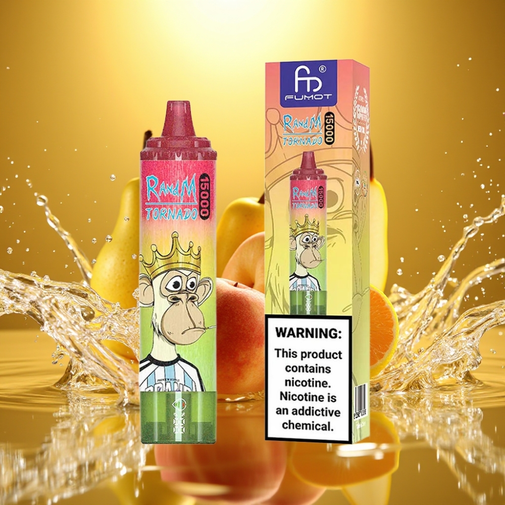 RandM Fumot Tornado 15000 Puffs 25ml 850mAh 0.9 Ohm Mesh USB-C LCD Maçã Pêssego Pêra