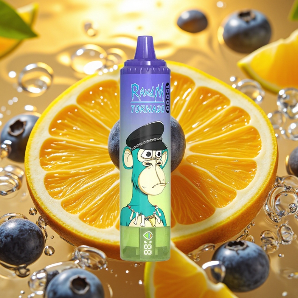 RandM Fumot Tornado 15000 Puffs 25ml 850mAh 0.9 Ohm Mesh USB-C LCD Manga Azul Chiclete