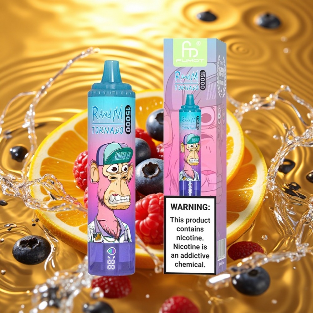 RandM Fumot Tornado 15000 Puffs 25ml 850mAh 0.9 Ohm Mesh USB-C LCD Mirtilo Framboesa