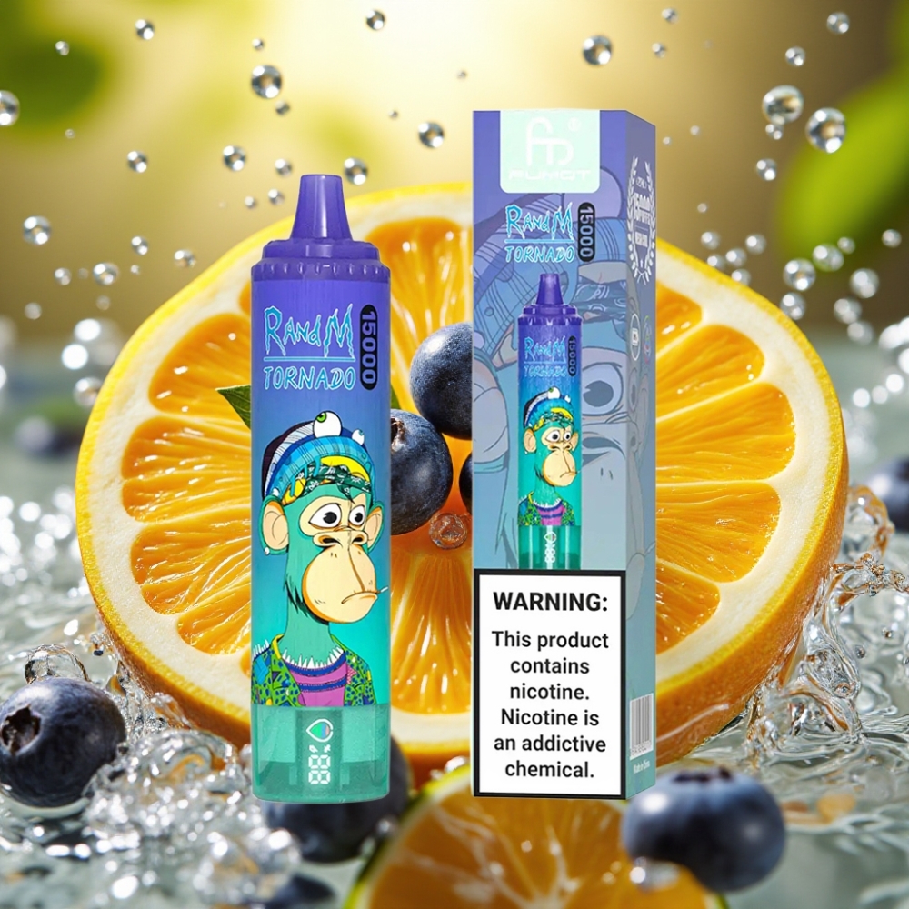 RandM Fumot Tornado 15000 Puffs 25ml 850mAh 0.9 Ohm Mesh USB-C LCD Mirtilo Gelado