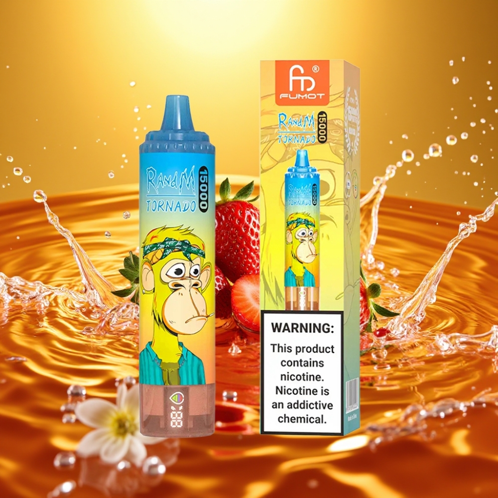 RandM Fumot Tornado 15000 Puffs 25ml 850mAh 0.9 Ohm Mesh USB-C LCD Morango