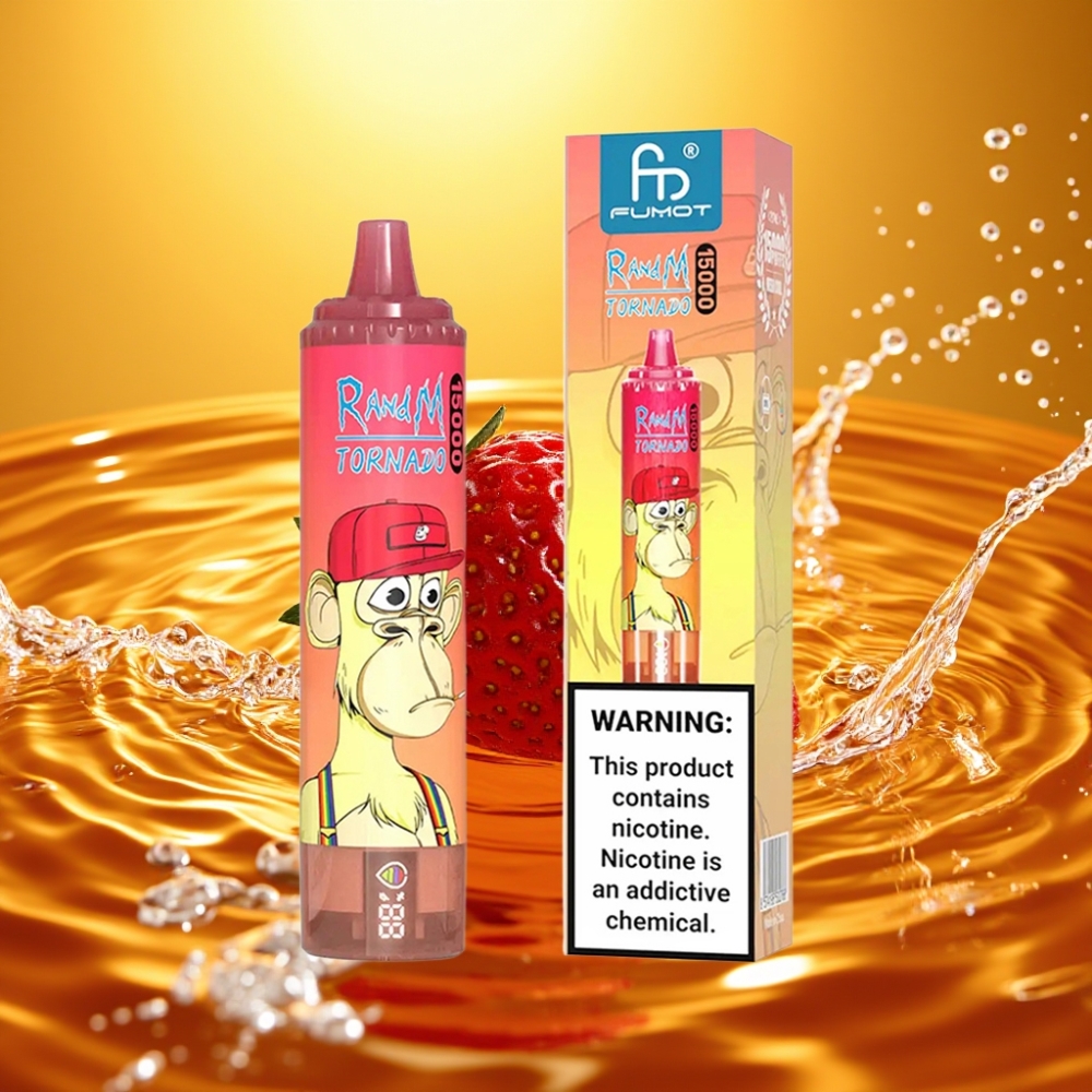 RandM Fumot Tornado 15000 Puffs 25ml 850mAh LCD Tipo-C Morango Red Bull