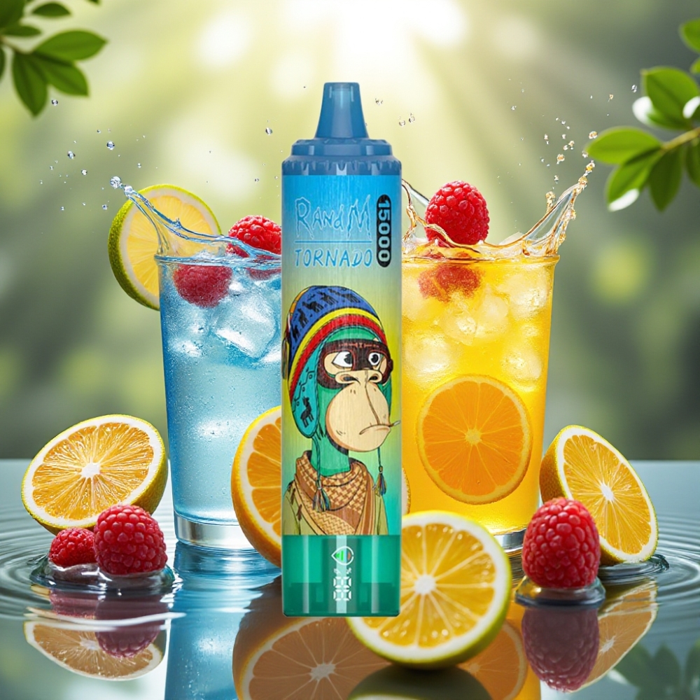 RandM Fumot Tornado 15000 Puffs LCD Tipo-C Recarregável Melaço Azul Limonada Mesh 0.9Ω