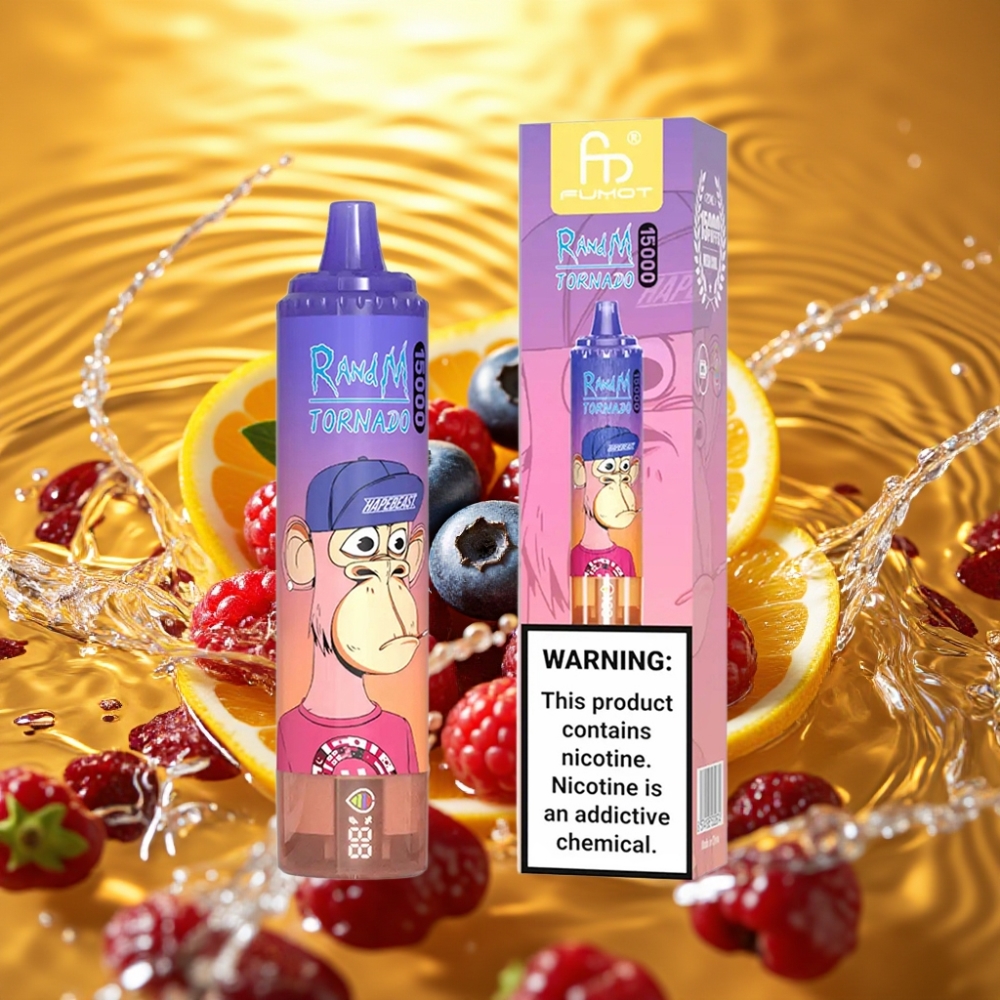 RandM Fumot Tornado 15000 Puffs LCD Type-C Recarregável Mirtilo Cereja Cranberry Mesh 0.9 Ohm