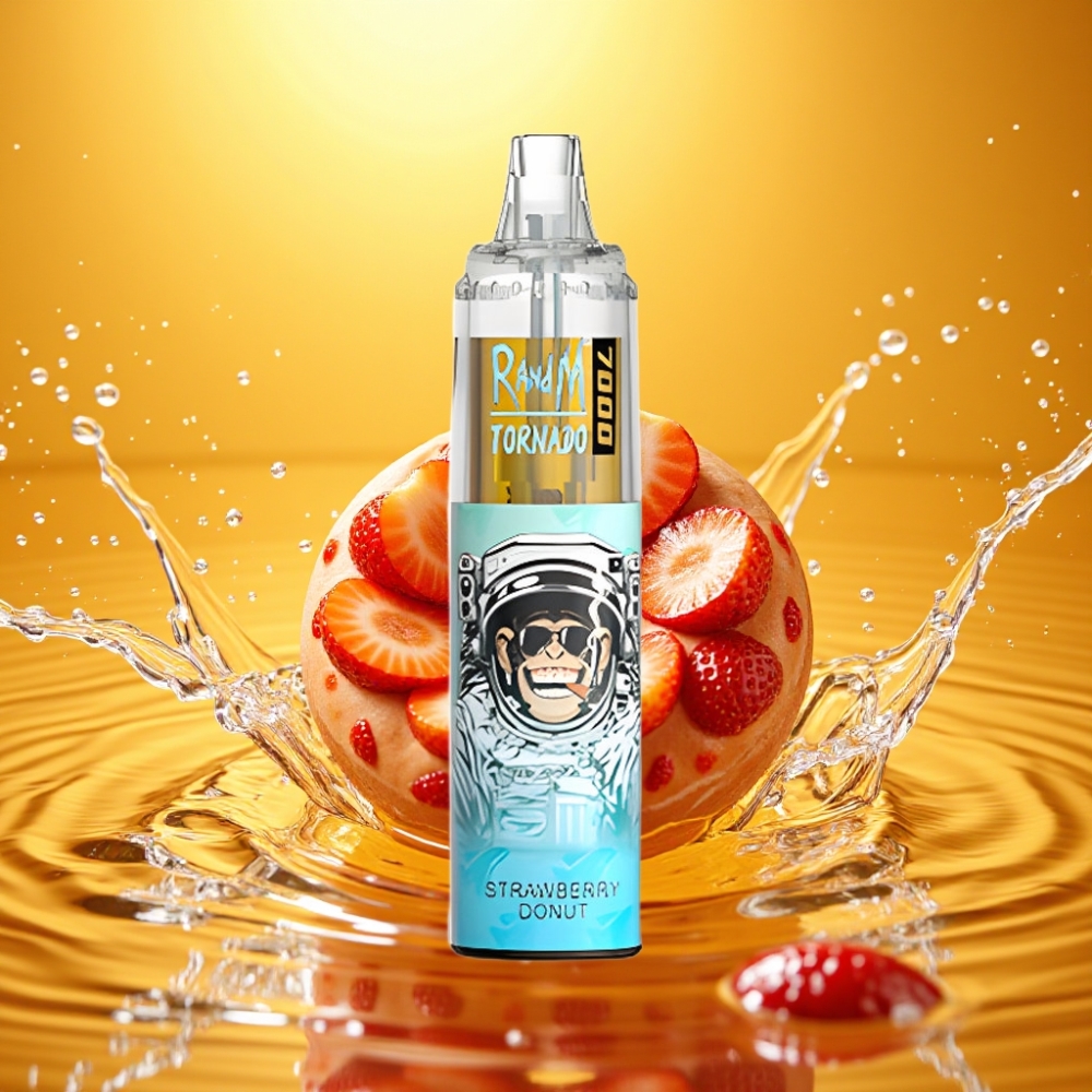 RandM Fumot Tornado 7000 Puffs 14ML 850MAH Mesh Coil Type-C RGB Light Ar-Rosquinha de Morango