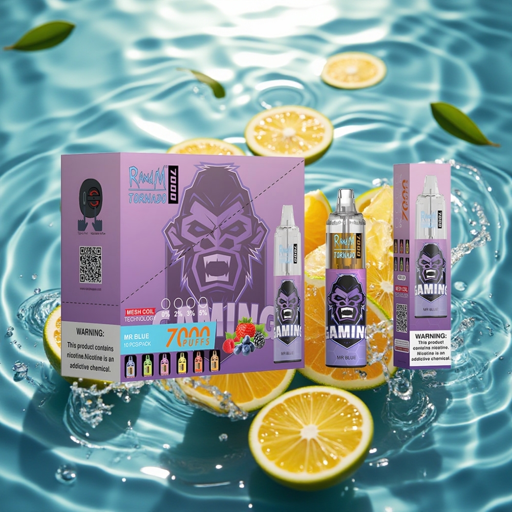 RandM Fumot Tornado 7000 Puffs 14ML 850MAH Mesh RGB Type-C Air-Ajustável Dr. Azul