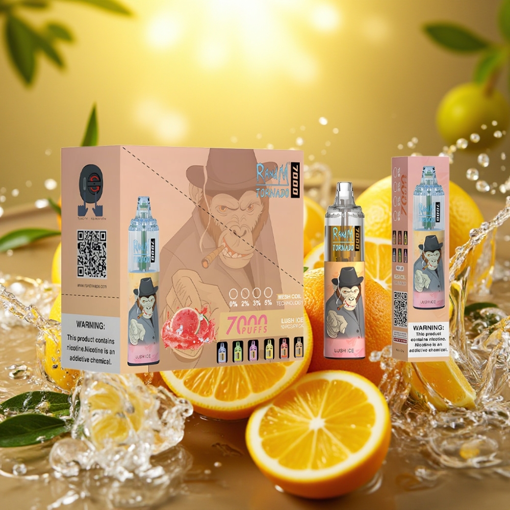 RandM Fumot Tornado 7000 Puffs 14ML 850MAH Mesh RGB Type-C Ajustável Gelo Refrescante