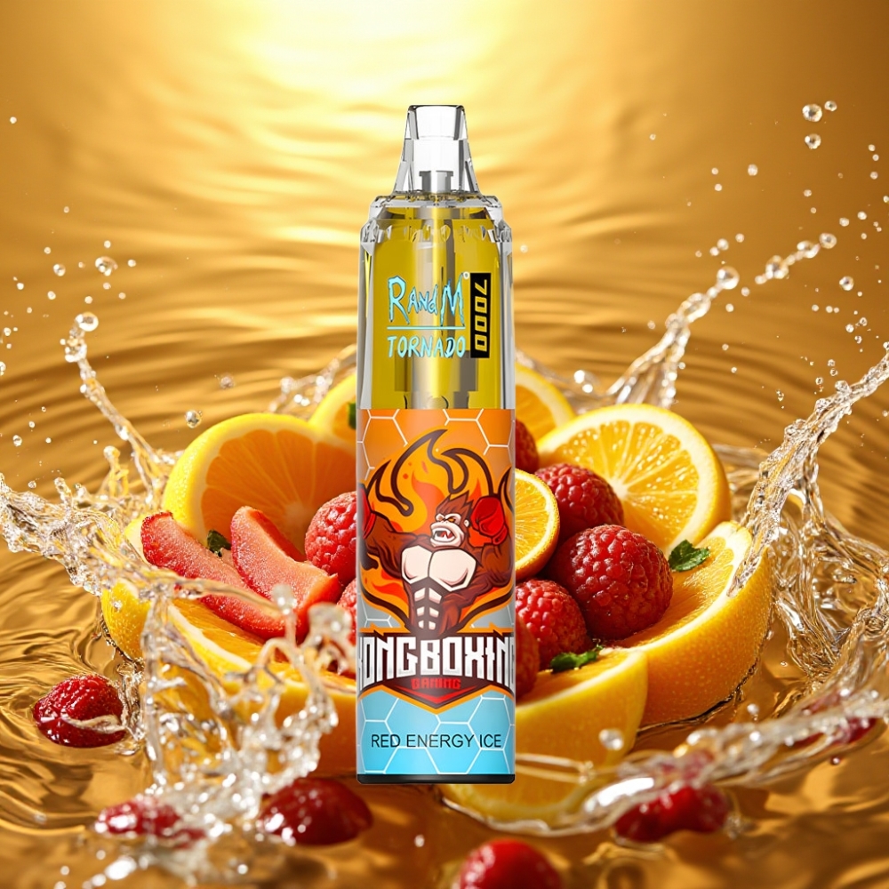 RandM Fumot Tornado 7000 Puffs 14ML 850MAH Mesh Type-C RGB Air-Adjustable Gelo Energia Vermelha