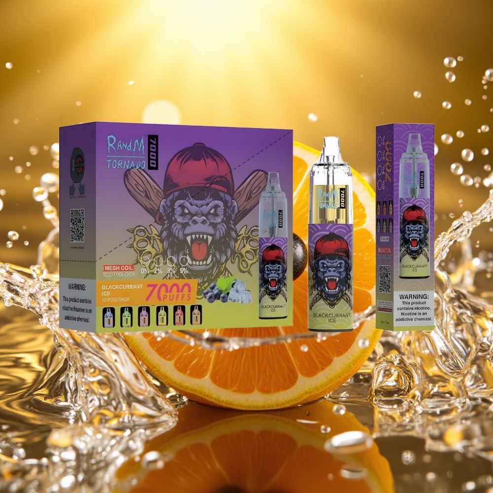 RandM Fumot Tornado 7000 Puffs 14ML 850MAH Mesh Type-C RGB Air-Adjustable Groselha Negra Gelo