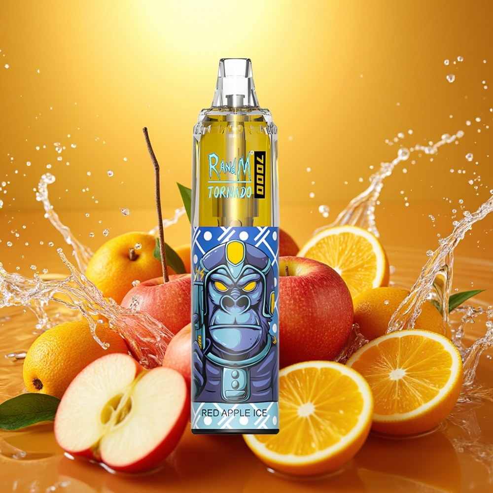 RandM Fumot Tornado 7000 Puffs 14ML 850MAH Mesh Type-C RGB Air-Adjustable Maçã Vermelha Gelo