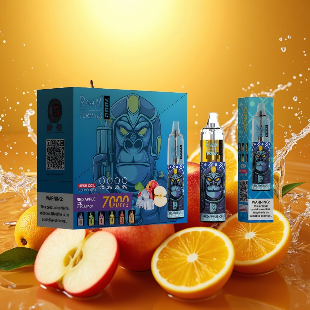 RandM Fumot Tornado 7000 Puffs 14ML 850MAH Mesh Type-C RGB Air-Adjustable Maçã Vermelha Gelo