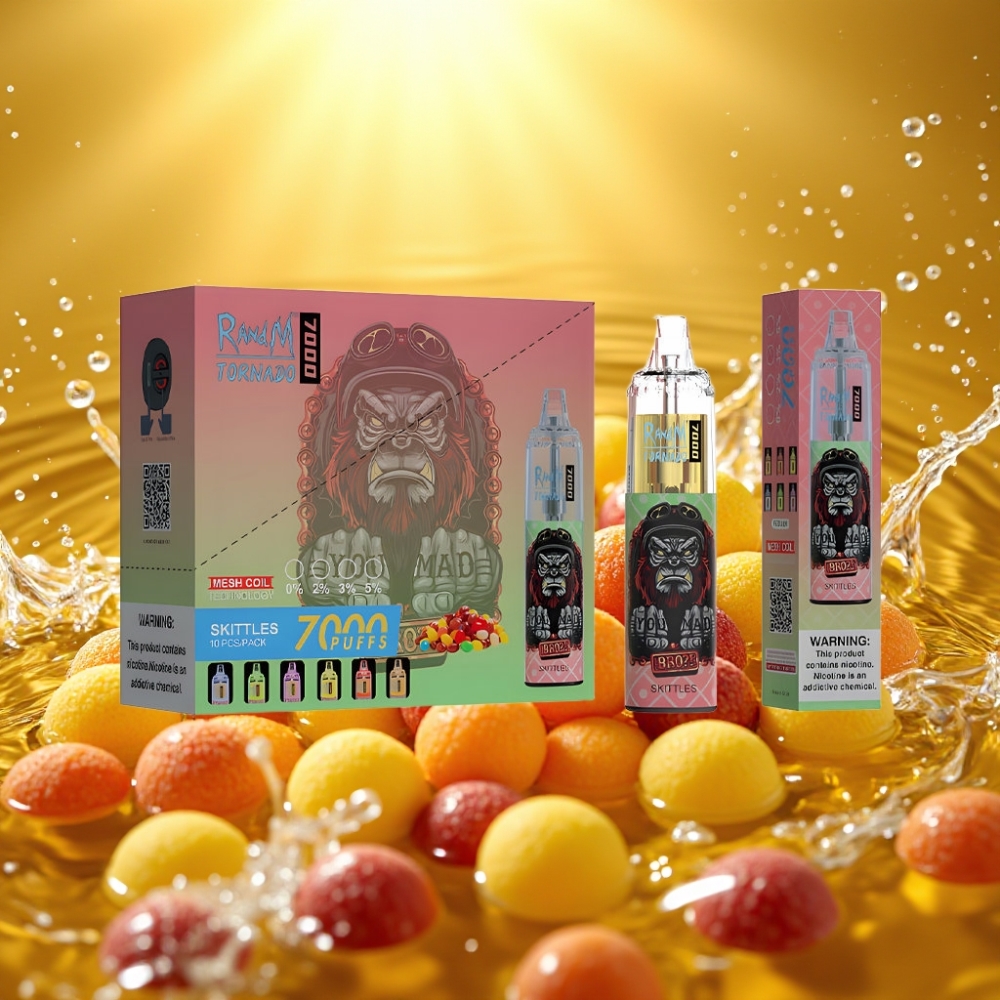 RandM Fumot Tornado 7000 Puffs 14ML 850MAH Mesh Type-C RGB Air-Adjustable Skittles (M&Ms)