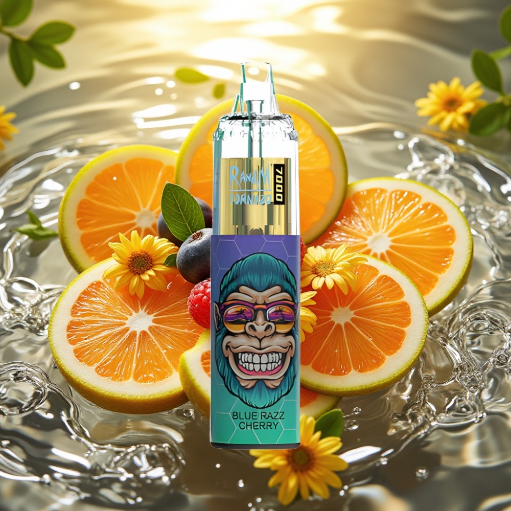 RandM Fumot Tornado 7000 Puffs 14ML 850MAH Mesh Type-C RGB Air-Ajustável Blue Razz Cereja