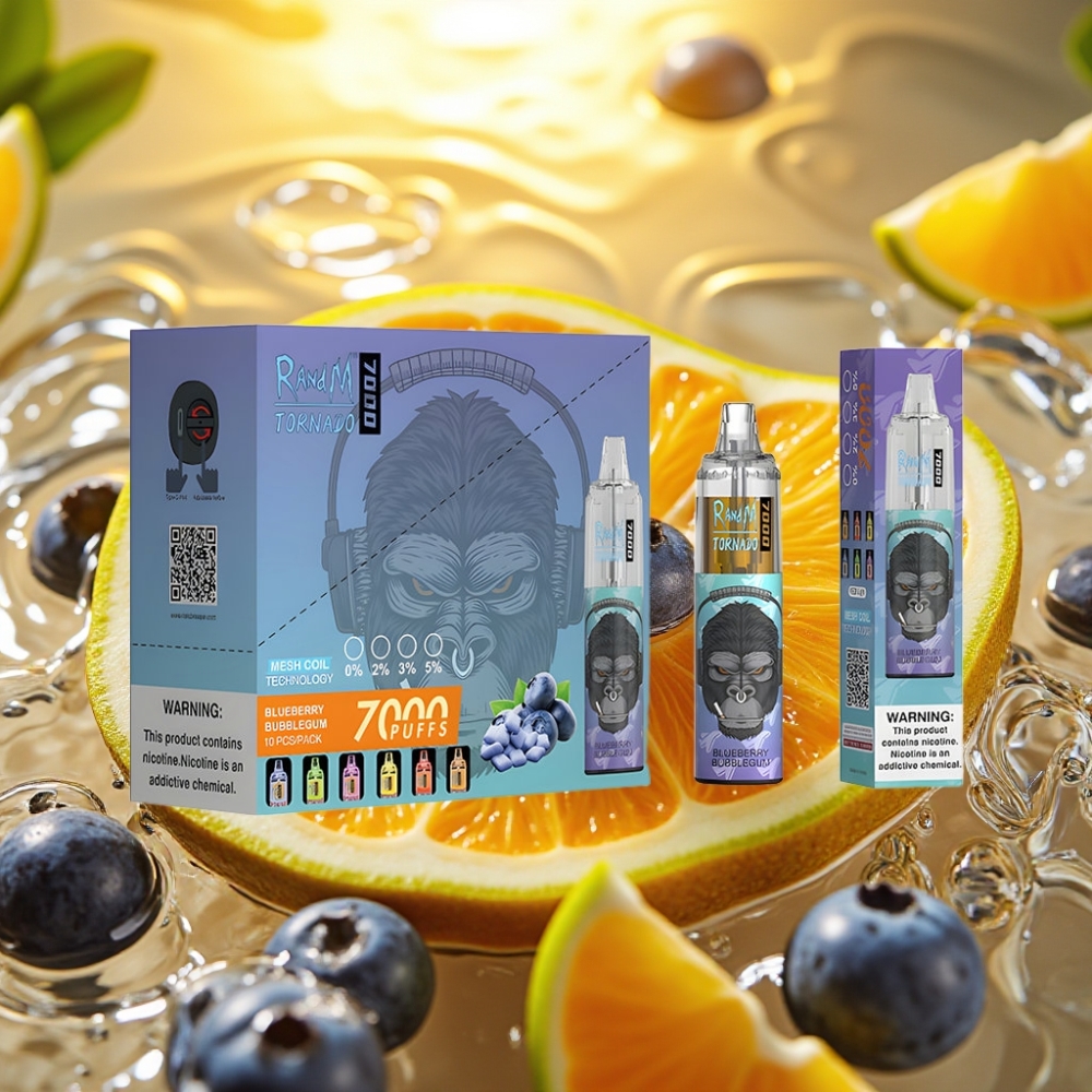 RandM Fumot Tornado 7000 Puffs 14ML 850MAH Mesh Type-C RGB Air-Ajustável Blueberry Chiclete